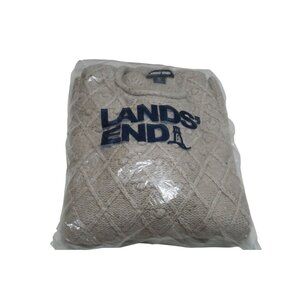 Lands End Womens XL Roll Neck Cable Knit Sweater Stone Beige Donegal Marled NWT